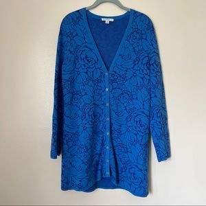 [Isaac Mizrahi] Jacquard Rose Blue Button Down Cardigan